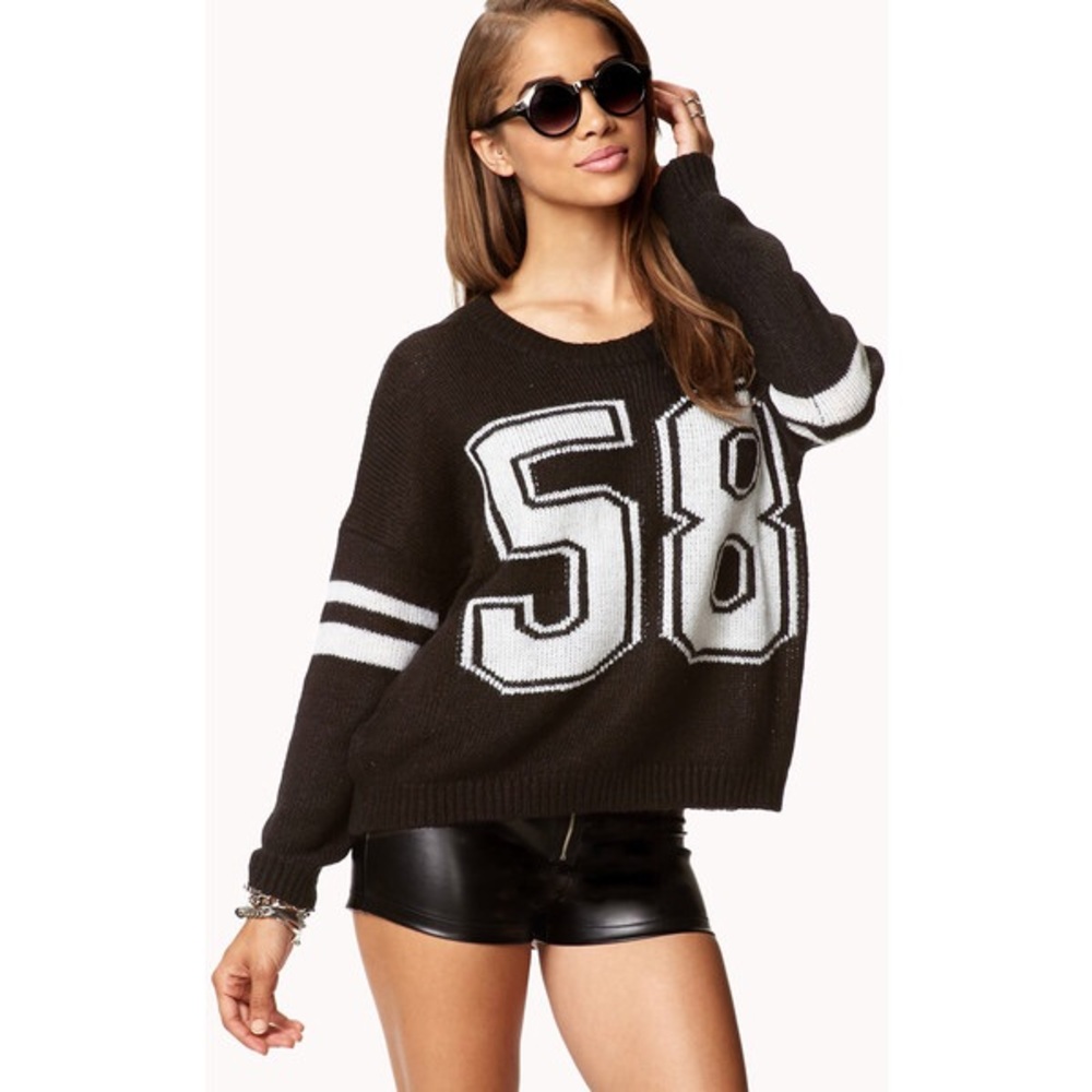 Forever21 Varsity Oversized Black Sweater